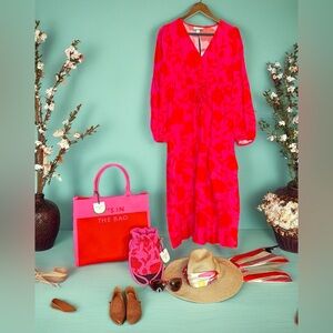 Kate Spade Pink Maxi Sundress with Puff Sleeves, size medium